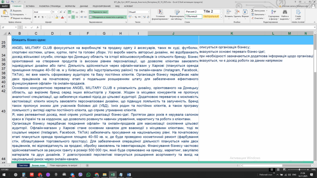 Приклад бізнес-плану - Грант Власна Справа: Бренд Одягу - 250 000 грн