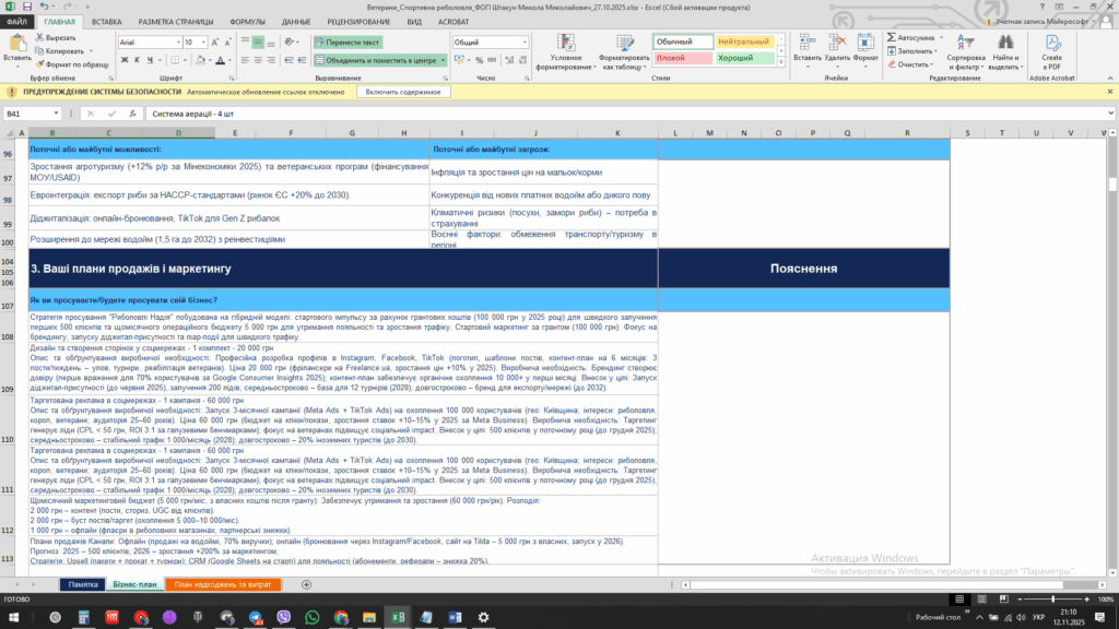 Приклад бізнес-плану: Спортивна Рибалка