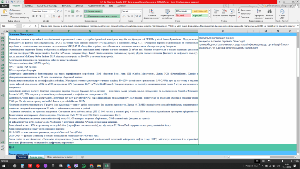 Приклад бізнес плану - Грант на Власну Справу